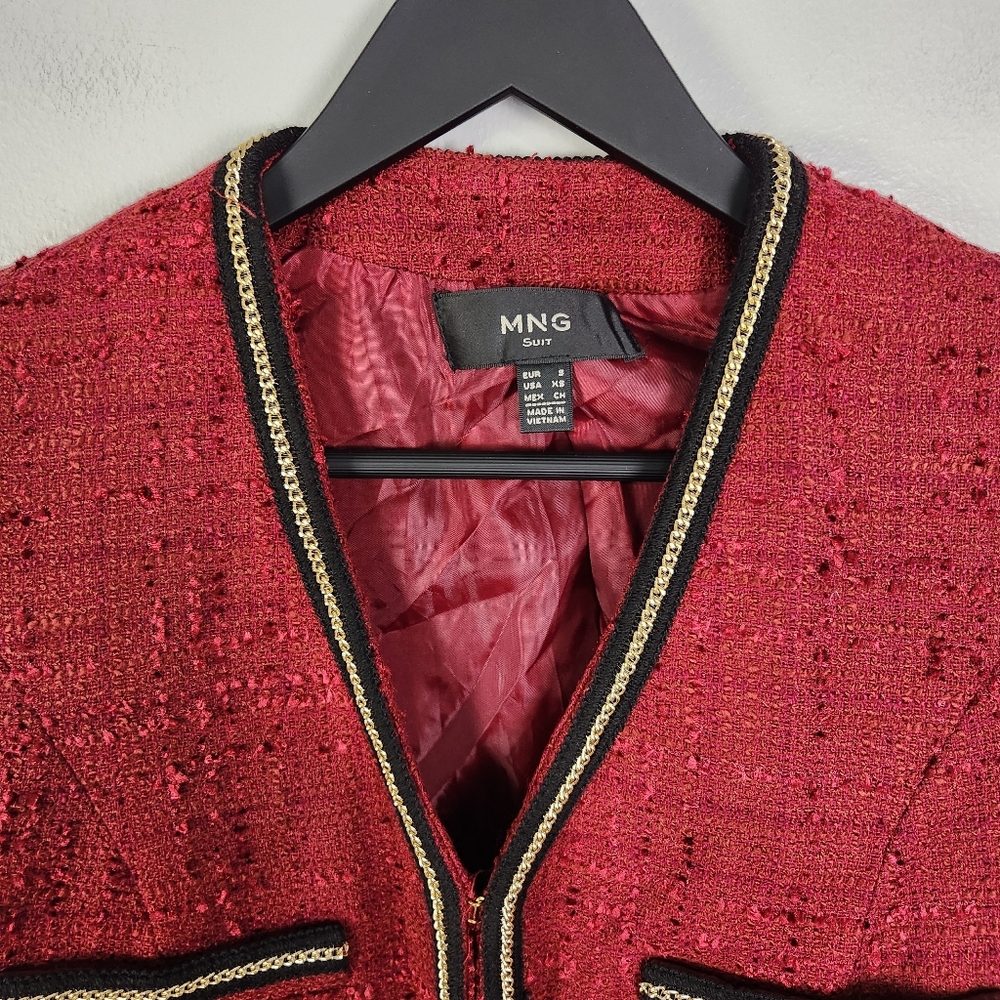 EUC Mango MNG x Kate Moss Boucle Cropped Blazer/Jacket Chain Detail Size XS #708 - Picture 3 of 10